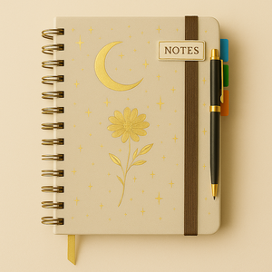 Cuaderno Espiral con Diseño de Flor Lunar en Relieve de Cuero, Papelería Estética con Portaplumas y Separadores - Product Image 1