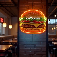 Özel Tasarım Dikdörtgen UV Baskılı Hamburger Neon Dekor Restoran Markası