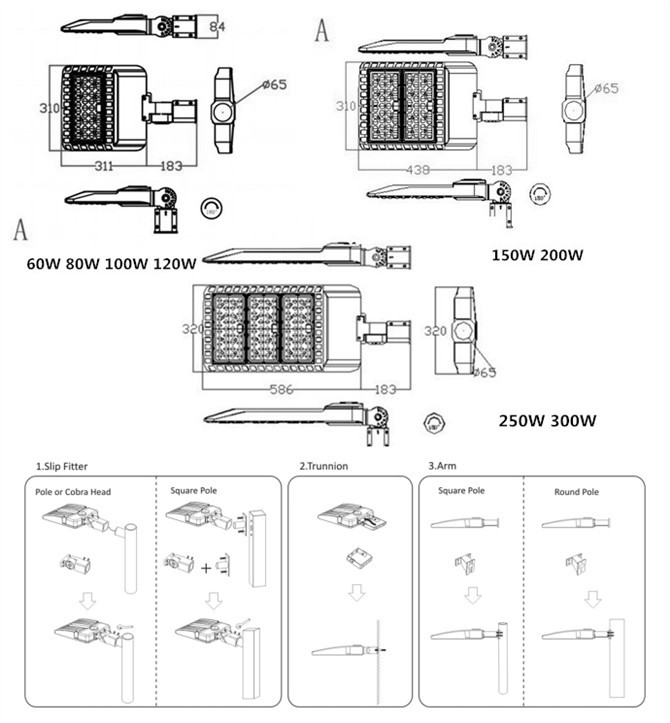 5years warranty DLC ETL cETL 100W 150W 200W 300W 130lm/w Outdoor LED shoebox Area Street Lights