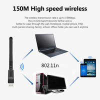 Adaptador Wi-Fi USB 2,4 GHz 150Mbps con antena 802.11n/G/b Ethernet LAN Tarjeta de red inalámbrica PC Receptor Wi-Fi