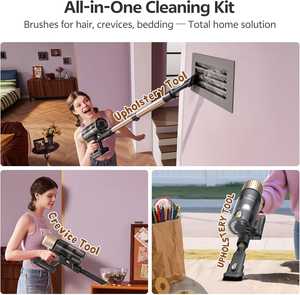 Aspirateur balai sans fil 600W 60KPA, 65 minutes d'autonomie, écran tactile, autoportant, 180° °   Brosse anti-emmêlement à plat pour tous types de sols, poils d'animaux - Product Image 6