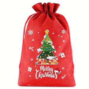 Nouveau design 2026 – Sacs de Noël personnalisés en toile de jute imprimée, grands sacs de rangement à cordon pour cadeaux et décorations de fêtes - Product Image 3