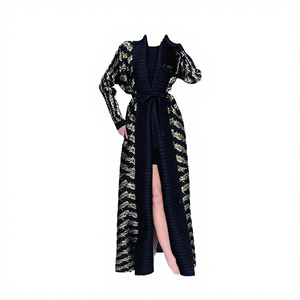 Casual Modest Robe Printed Pleated Long Lapel Tie-<b>up</b> Ankle Length Abaya Muslim Plus Size OEM ODM Custom Muslim Wedding Wear - Product Image 4