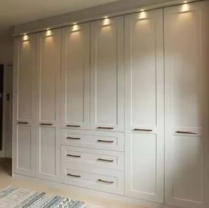 Customized Wooden Apartment <strong>Furniture</strong> Modern Style Opposite Door Opening Triple Row Wardrobe with <strong>LED</strong> <strong>Lights</strong> - Product Image 2