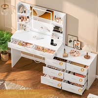 Coiffeuse moderne à LED avec panneau intégré, rangement en bois et miroir éclairé pour chambre à coucher
