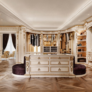 Armario de Madera Maciza de Lujo con Tallados Dorados Estilo <span class=keywords><strong>Imperio</strong></span> Francés, Armario Clásico con Columnas para Dormitorio, Mueble de Guardarropa - Product Image 2