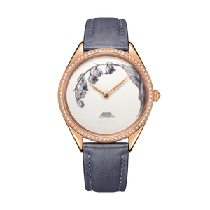 Montre brodée Lys de la Vallée 38 mm en cuir, montre minimaliste pour femme, montre-bracelet élégante de luxe pour femme, livraison incluse - Product Image 2