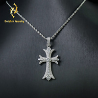 Pendentif Croix Personnalisé en Argent Sterling 925 avec Moissanite VVS, Bijou Hip Hop Religieux Sertie de Pierres, Charme Hip Hop Personnalisé