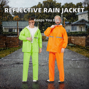 Veste de pluie imperméable réfléchissante pour hommes, femmes et adultes, classe 1 ANSI, fermeture éclair, polyester Oxford, pour le cyclisme, la moto, avec capuche, pour l'extérieur - Product Image 2