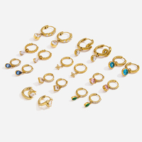 JD 18K Gouden RVS Huggie Hoop Oorbellen Blauw Wit CZ Klaver Traanvormig Hypoallergeen Fijne Zoete Dames Sieraden