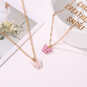 Zoete Acryl Kleur Vlinder Ketting Voor Vrouwen Lange Wilde Sleutelbeen Keten Hanger Geraffineerd Stijlvolle Mujer Gift 2020 Trendy Goud - Product Image 1