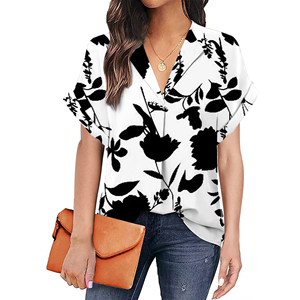 Camicetta da lavoro estiva da donna stile caldo con scollo a V manica corta con risvolto tinta unita blusa personalizzata in taglie forti stile Casual - Product Image 6