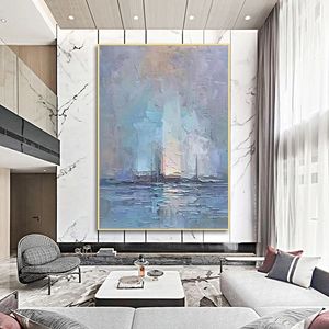 100% dipinto a mano soggiorno Decor paesaggio astratto tramonto moderno di grandi dimensioni personalizzato pittura a olio a mano astratta senza cornice - Product Image 5