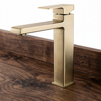 Robinet de lavabo carré haut de gamme HONGDEC en laiton brossé, à poser sur le plan, monotrou, monocommande, eau froide et chaude
