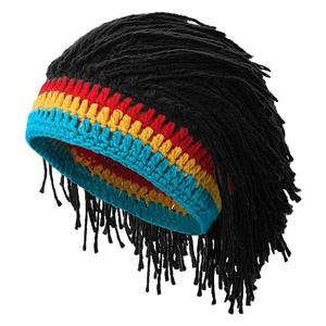 Nouveau unisexe tricot jamaïcain chapeau <span class=keywords><strong>avec</strong></span> noir Dreadlock cheveux fait à la main hiver <span class=keywords><strong>bonnet</strong></span> drôle Snapback chapeaux élastique Hip-Hop fête perruque casquette - Product Image 4