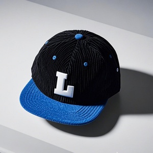 Casquette de baseball sportive personnalisée en velours côtelé bicolore, style hip-hop, à 5 panneaux, visière plate, pour skateboard, avec fermeture snapback - Product Image 2