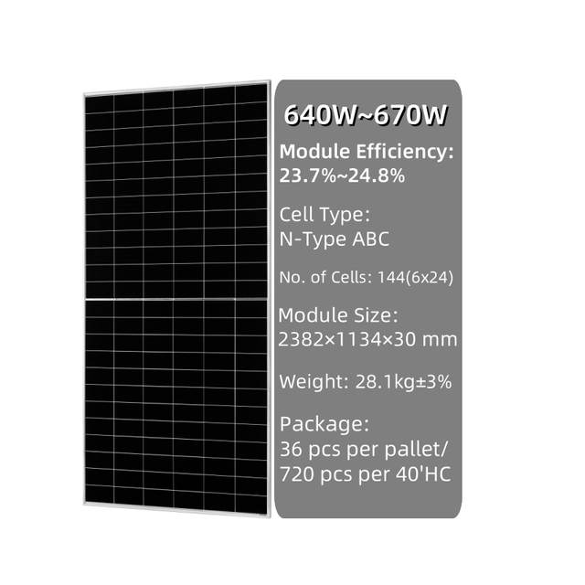 High Quality AIKO N-Type ABC Monocrystalline Silicon Half Cell 640W-670W Solar Panels 640W-670W PV Module High Efficiency Solar