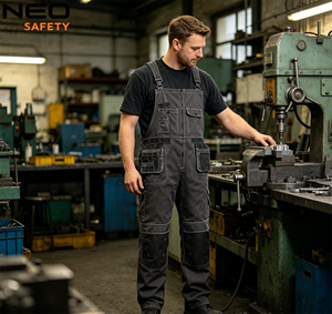Pantaloni da Lavoro Neri per Uomo con Cuciture a Contrasto Bianche, Ginocchia Rinforzate per Comfort Tutto il Giorno, Pantaloni Cargo - Product Image 5