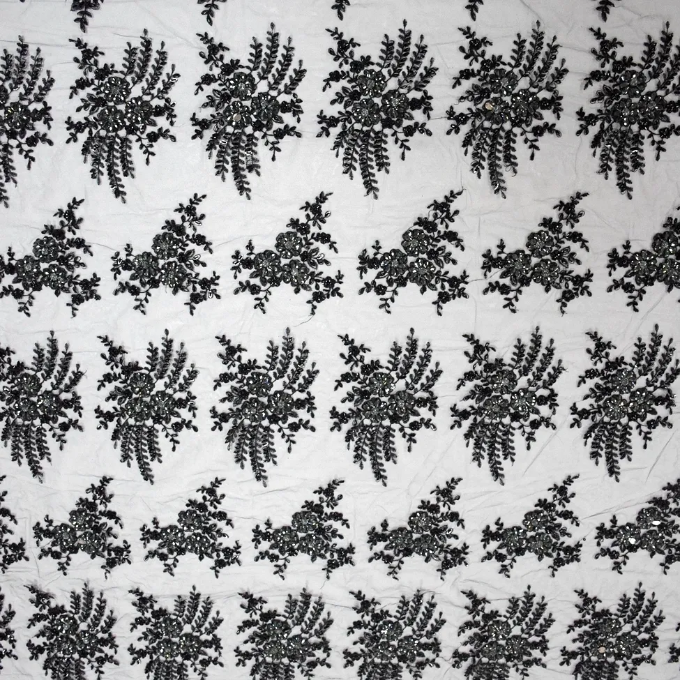 HY0648 ручной роскоши черный тюль кружевной ткани высокого класса вышивка африканские блестки кружева ткани с бисером камни