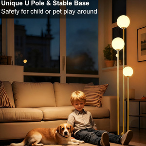 Lampe sur pied scandinave en laiton avec éclairage LED, commande tactile, hauteur réglable, éclairage pour salon et chambre à coucher - Product Image 3