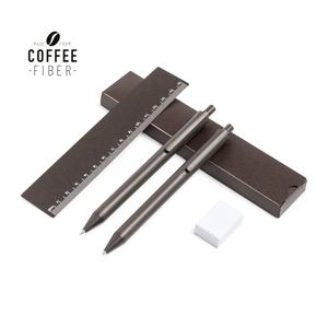 Nouvel arrivage : Ensemble promotionnel stylo à bille, porte-mine et règle de 15 cm avec logo OEM, fabriqué en fibre de café avec gomme intégrée - Product Image 1