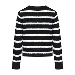 <span class=keywords><strong>Cardigan</strong></span> da donna in misto <span class=keywords><strong>lana</strong></span> a righe | Bottoni e tasche applicate color oro | Girocollo corto | <span class=keywords><strong>Nero</strong></span> bianco | in Stock - Product Image 2