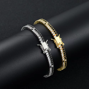 Black and White Zircon Tennis <b>Bracelet</b> <b>Copper</b> Inlaid Black and White Double Row Zircon Tennis Chain Tanjing Fashion - Product Image 1