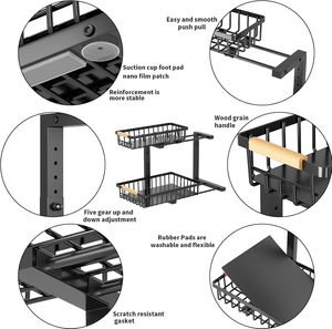 Organizadores deslizantes de 2 niveles para debajo del fregadero, <span class=keywords><strong>cajones</strong></span> Organizadores de gabinete extraíbles ajustables en altura, estantes de almacenamiento de fregadero de Metal - Product Image 3