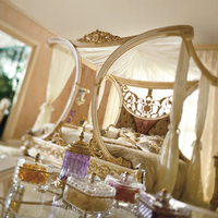Cama con Dosel de Madera de Alta Gama, Tamaño Queen/King, Estilo Clásico Francés, Lujoso Marco de Cama con Dosel Dorado para Niñas