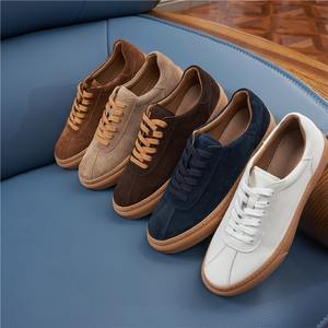 Zapatos de Verano para Hombre de Cuero Genuino de Primera Capa, Suela Blanda, Transpirables, Zapatillas Blancas con Suela de Goma, Diseño de Parches, Punta Cuadrada, con Cordones - Product Image 1