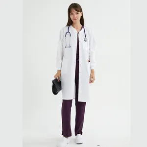 Unisex Desain 100% Debu Kapas Medis Dokter Labcoat Tahan Asam Putih Biru Jas Lab