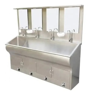 Fregadero quirúrgico de acero inoxidable para Hospital, <span class=keywords><strong>lavamanos</strong></span> a mano, lavabo de bañera de 3 asientos operado por pies, lavabo de inducción automática - Product Image 1