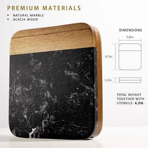 Tabla de Quesos y Charcuterí<span class=keywords><strong>a</strong></span> de Madera de Acacia y Mármol, Elegante Bandeja de Madera con Juego de Cuchillos para Regalo de Inauguración o Festivo - Product Image 5