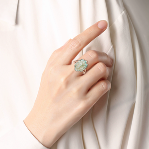 S925 silver set with natural A-grade jadeite blue water nine-tailed fox <b>ring</b>, ice-grade jade, women's style, <b>adjustable</b> <b>size</b> - Product Image 4