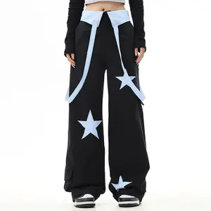 High Street Style Ribbon Color Matching Design Five-Pointed Star Denim Jeans Mens Designer Jeans
