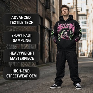 <span class=keywords><strong>Sweat</strong></span>-shirt à capuche vintage en molleton de coton épais, imprimé flamme néon vieilli, personnalisé OEM, pour le streetwear urbain - Product Image 1