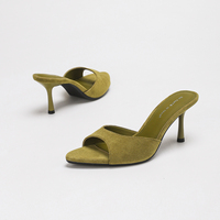 Mules à talon chaton pour femme, en daim, à bout ouvert, sandales à talon moyen, claquettes tendance, chaussures habillées OEM ODM, personnalisables avec logo, directement de l'usine
