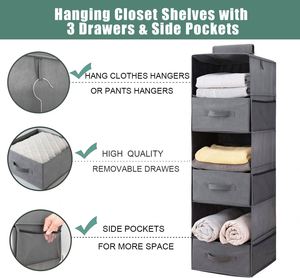 Hanging Closet Organizer with 2 Drawers and 1 Underwear Drawer Foldable Closet Hanging <b>Shelves</b> Hanging Clothes Storage <b>Box</b> PE - Product Image 6