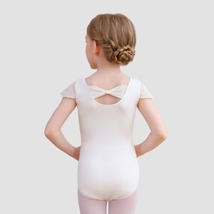 Justaucorps de danse pour filles, à manches courtes, en coton et élasthanne, avec nœud au dos, pour l'entraînement, la gymnastique et la scène - Product Image 4