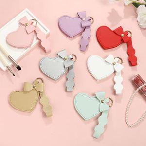 Modern Minimalist Faux Leather Heart Keychain Pendant Macaron Color <b>Small</b> Portable <b>Mirror</b> - Product Image 1