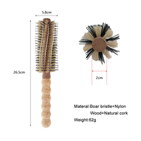 Brosse à cheveux ronde en poils de sanglier et nylon, manche en liège naturel, pour séchage, bouclage et coiffage en salon