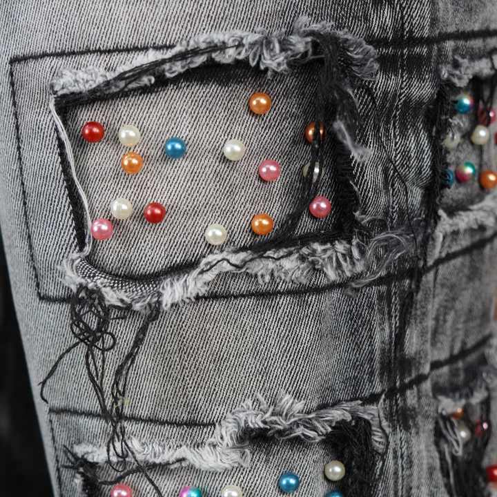 2024 High Quality Mid Waist Men's Stacked Jeans Softener Fabric Straight Style Hole Directly Manufacturer Supplier Exporter