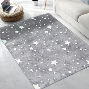 Alfombra grande que brilla <span class=keywords><strong>en</strong></span> la oscuridad con estrellas grandes para niños, dormitorio infantil, habitación de bebé y sala de estar, tamaño 5'x6' - Product Image 4