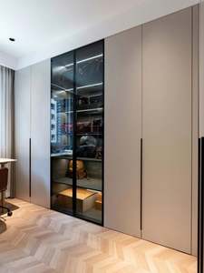 Modern Minimalist Light Closet Luxury Glass <b>Sliding</b> Clothes Flat <b>Door</b> Bedroom Wardrobe <b>Cabinet</b> - Product Image 2