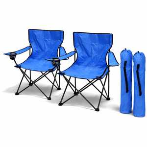 Sedia da Campeggio Pieghevole Blu in Poliestere con Telaio in Metallo, Braccioli e Portabicchieri per Uso Esterno - Product Image 1
