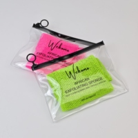 Sac d'emballage pour éponge exfoliante africaine avec logo personnalisé, pochette transparente en PVC avec fermeture éclair coulissante pour accessoires de bain
