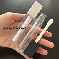 Tube de brillant à lèvres carré ISMAN 5ml, noir mat avec capuchon argenté, emballage vide pour gloss, grand applicateur, bouteille givrée, marque privée