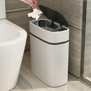 Poubelle, toilettes, salle de bain, usage domestique, étroite, couverte, poubelle à pression avec couvercle, brosse WC, corbeille à déchets - Product Image 1