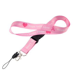Kunden spezifisch bedrucktes Band Brustkrebs Bewusstsein Hals riemen Farbstoff Sublimation Polyester rosa <span class=keywords><strong>Lanyard</strong></span> - Product Image 2