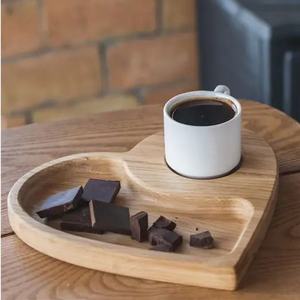 Solid Wood Heart Shaped <b>Storage</b> <b>Tray</b> 4 Compartment Food Container For Table Use - Product Image 4
